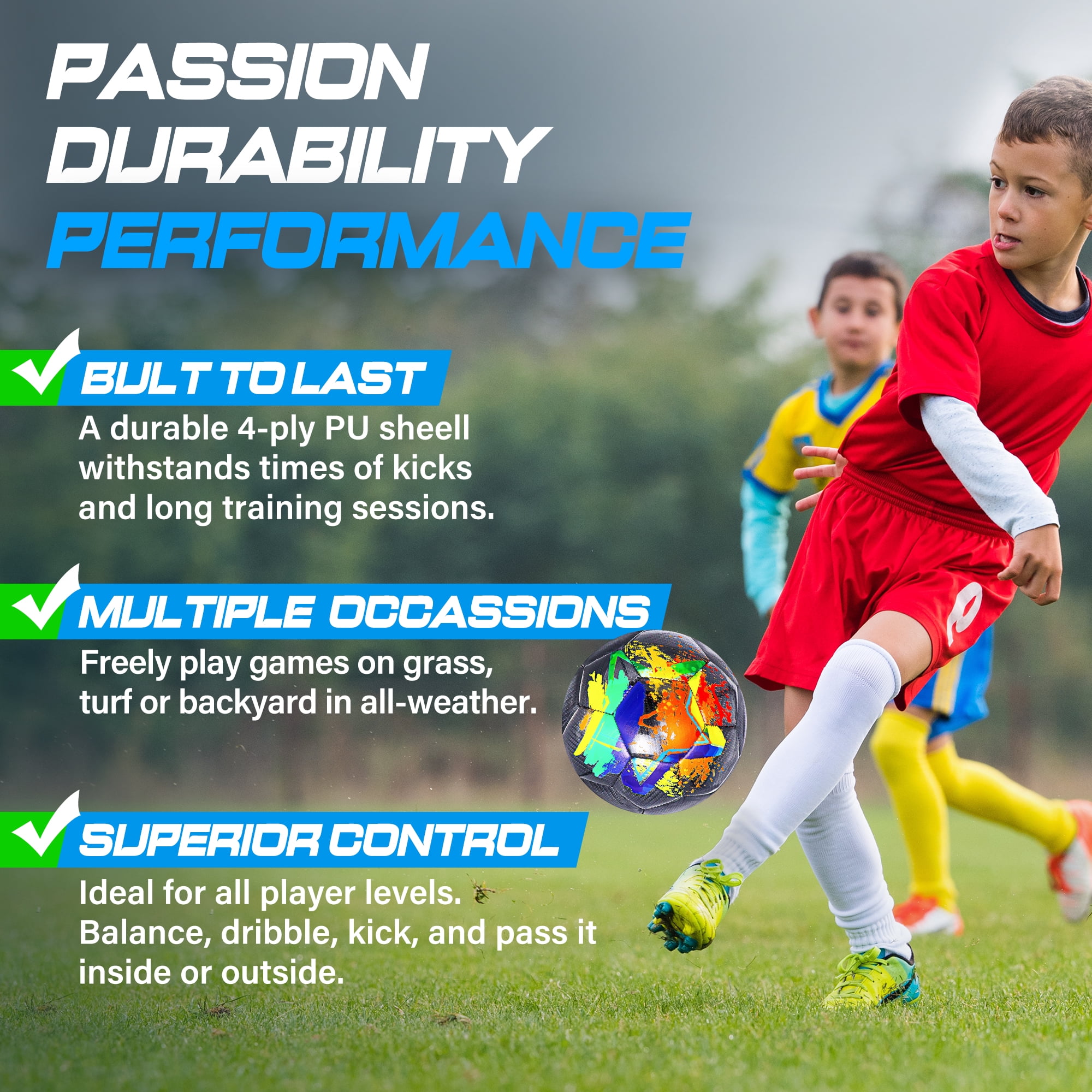 Champhox Soccer Balls Size 4 for Kids Durable Long-Lasting Construction Soccer Balls for Kids Teens Aged 4-6 6-8 8-12 Boys Girls Youth Soccer Players Skill Practicing Training Gifts Black