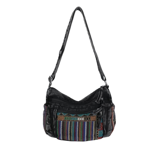 Black Denim Purse Crossbody Bags, Boho Hobo Crossbody Bags for Women, Casual Hippie Travel Purse with Lots of Pockets