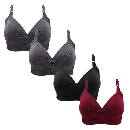 Gnurob 4 Pieces Lace Bralettes for Women No Underwire Bras Push Up Brassiere Comfort Padded T Shirt Bra Plus Size Wirefree Bralette Sports Everyday Wear Clearance Saving A02-Gray X-Large