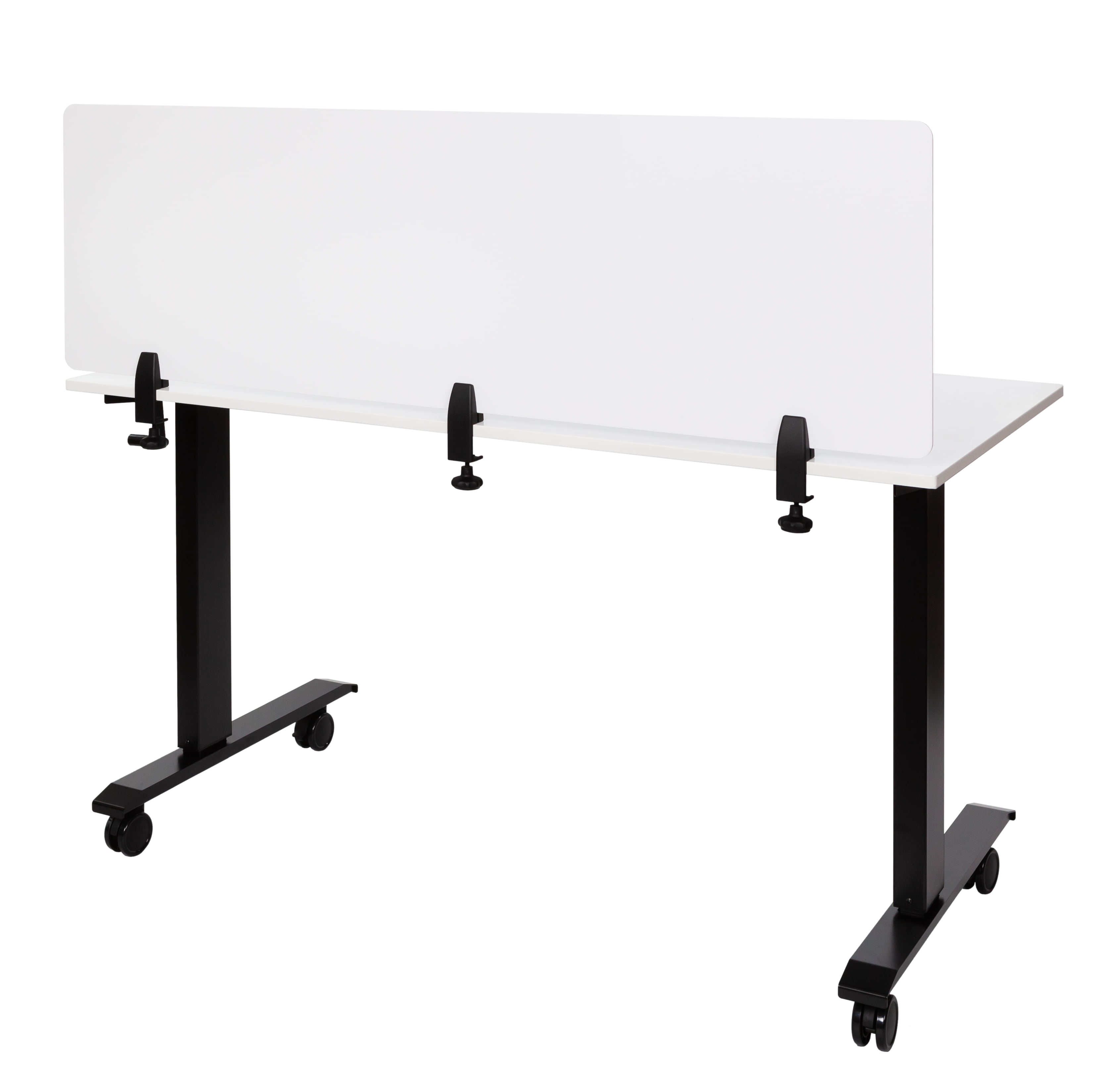 ReFocus® 59" x 18" Acrylic Sneeze Guard Desk Divider ClampOn Desk
