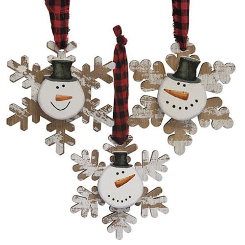 Lot of 3 Snowman Christmas Ornaments Wood Shiplap Flaky Family Close to Heaven 
