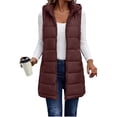 thumbnail image 3 of DISKEBUISS Women's Long Hooded Puffer Vest Sleeveless Quilted Mid-Length Padded Gilet with Pockets for Fall Winter, 3 of 8