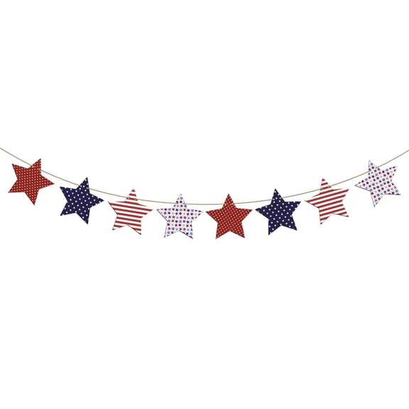 YIBAGA Independence Day Decorations 4th of July Decor Garlands 250th USA Anniversary Banner America Patriotic Wooden Star Decor, Red White Blue
