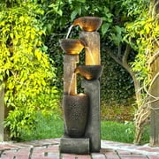 4-Tier Pots Outdoor Water Fountain for Garden - Outdoor Water Fountain for Yard, Floor Patio, Backyard and Home Art Decor