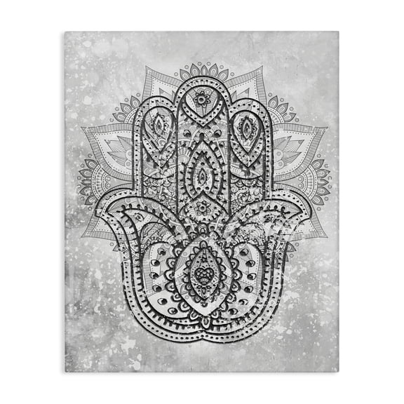 Stupell Industries Eclectic Hamsa Hand Symbol Intricate Pattern Black Grey Canvas Art, 16 x 20, by Lil' Rue