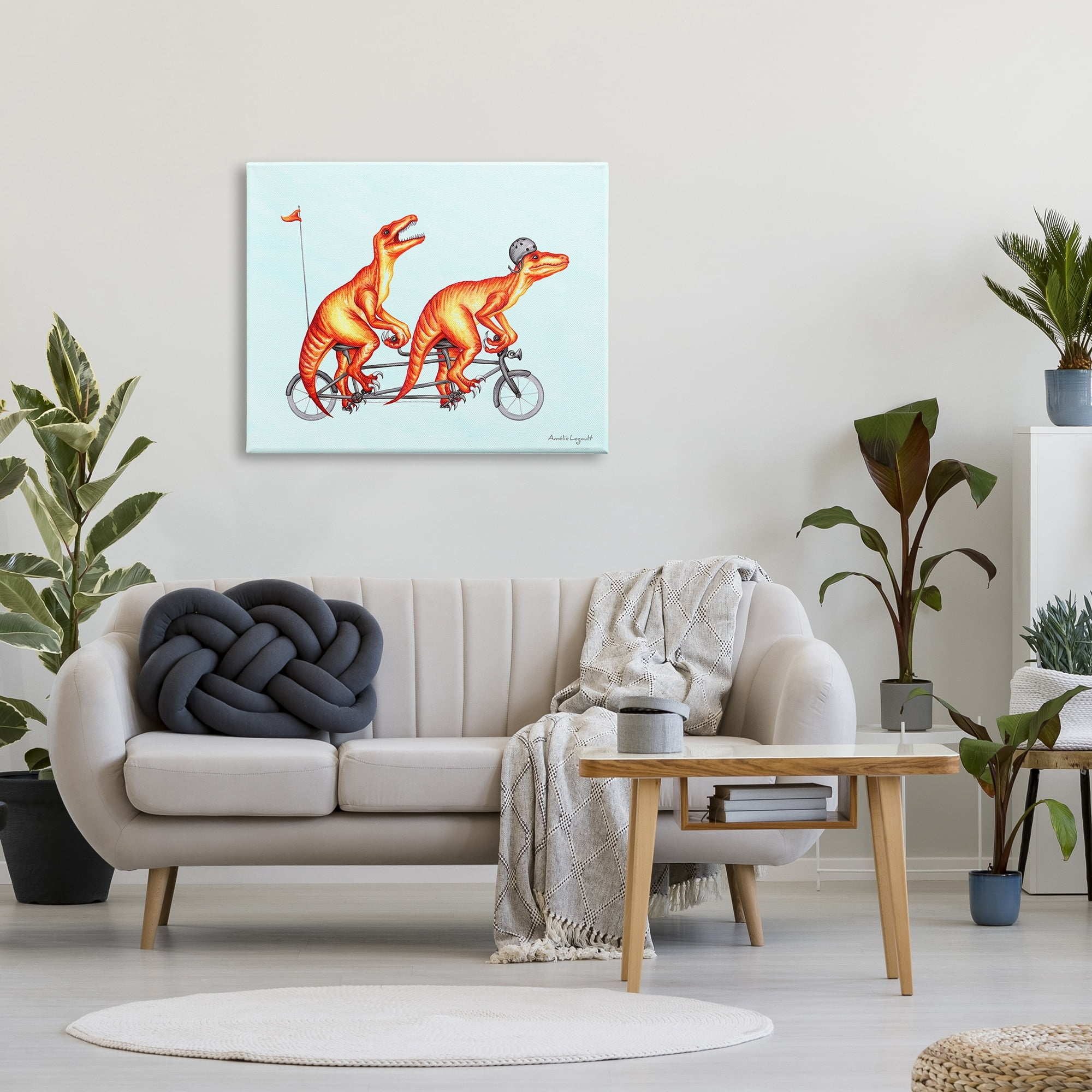 Stupell Industries Whimsical Red T-Rex Dinosaurs Riding Tandem Bicycle Graphic Art Gallery Wrapped Canvas Print Wall Art, Design by Amelie Legault