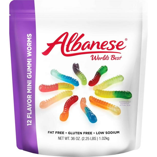 Albanese FatFree GlutenFree 12 Flavor Mini Gummi Worms, 36 oz