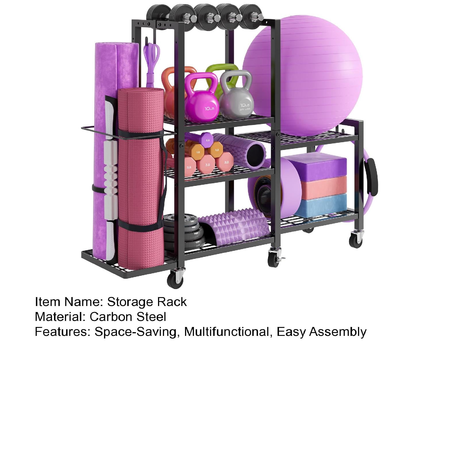 Dumbbell Rack with Yoga Mat Storage, Multi-Purpose Adjustable Carbon Steel Workout Equipment Organizer for Home Gym, Black
