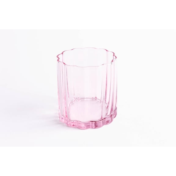 Jeanne Fitz Scalloped Collection 8 oz Pink Scalloped Rim Fluted Beverage Glasses, Set of 4
