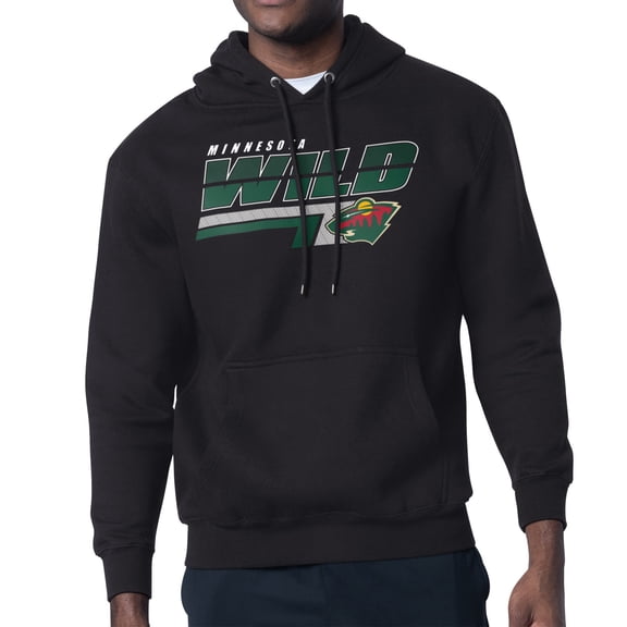 Men's Starter Black Minnesota Wild Logo Push Fleece Hoodie