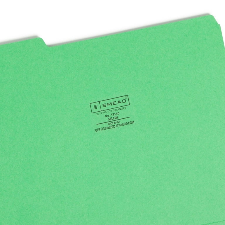 Smead Office Single-Color Green File Folders, 1/3-Cut Tabs, Letter