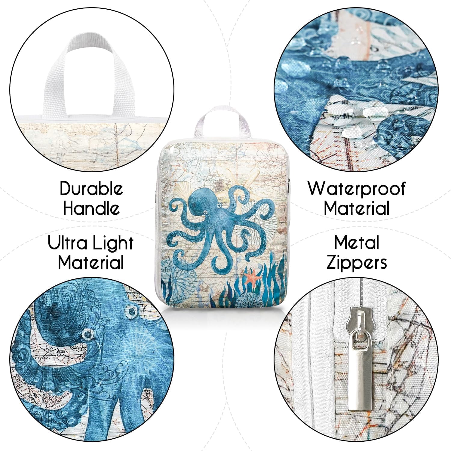 6 Set Compression Packing Cubes for Travel,Packing Cubes for Suitcase Luggage Organizer Bags,Travel Essentials for Carry on Backpack,Ultralight and Waterproof (Teal Sea Turtle Seahorse)