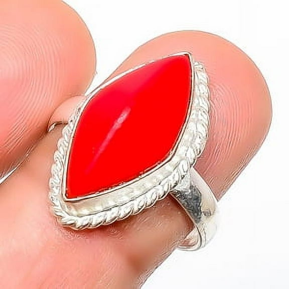 Red Coral 925 Sterling Silver Handmade Ring s.8.5 TR7508-68, Gemstone Jewelry, Birthday Gift, Christmas Gift