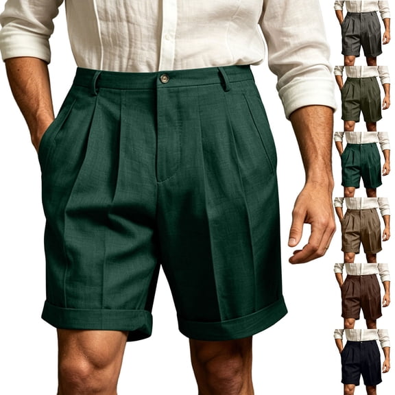 Jaunzuar Mens Summer Shorts Button Solid Color Golf Shorts Casual Loose Work Shorts with Pockets L
