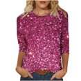 thumbnail image 1 of Besolor Hauts Scintillants pour Femmes Manches 3/4 T-Shirts Imprimés Pailletés Décontractés Col Rond Tuniques Tendance Blouses de Travail, 1 of 3