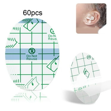 60pcs Waterproof Ear Covers for Swimming, Disposable Ear Stickers with Ear Plugs for Shower, Ear Protection Ear Tape for Bath Surfing Snorkeling Water Sports Playing