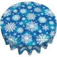 thumbnail image 3 of Winter Snowflake Tablecloth Round Snow Seasonal Blue Table Cloths Circular Table Cover Washable Wipeable Polyester Tabletop Holiday for Dining Kitchen Picnic Party Decor 60 Inch, 3 of 7