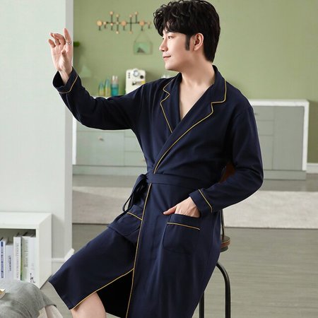 

QWZNDZGR Spring Autumn New Knitted Cotton Bathrobe Mens Sleep Lounge Kimono Bath Robes masculino Dressing Gown Red Sleepwear Men Fashion