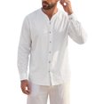 thumbnail image 4 of INSPIRE CHIC Men's Cotton Linen Shirt Long Sleeve Button Down Casual Shirts M White, 4 of 6
