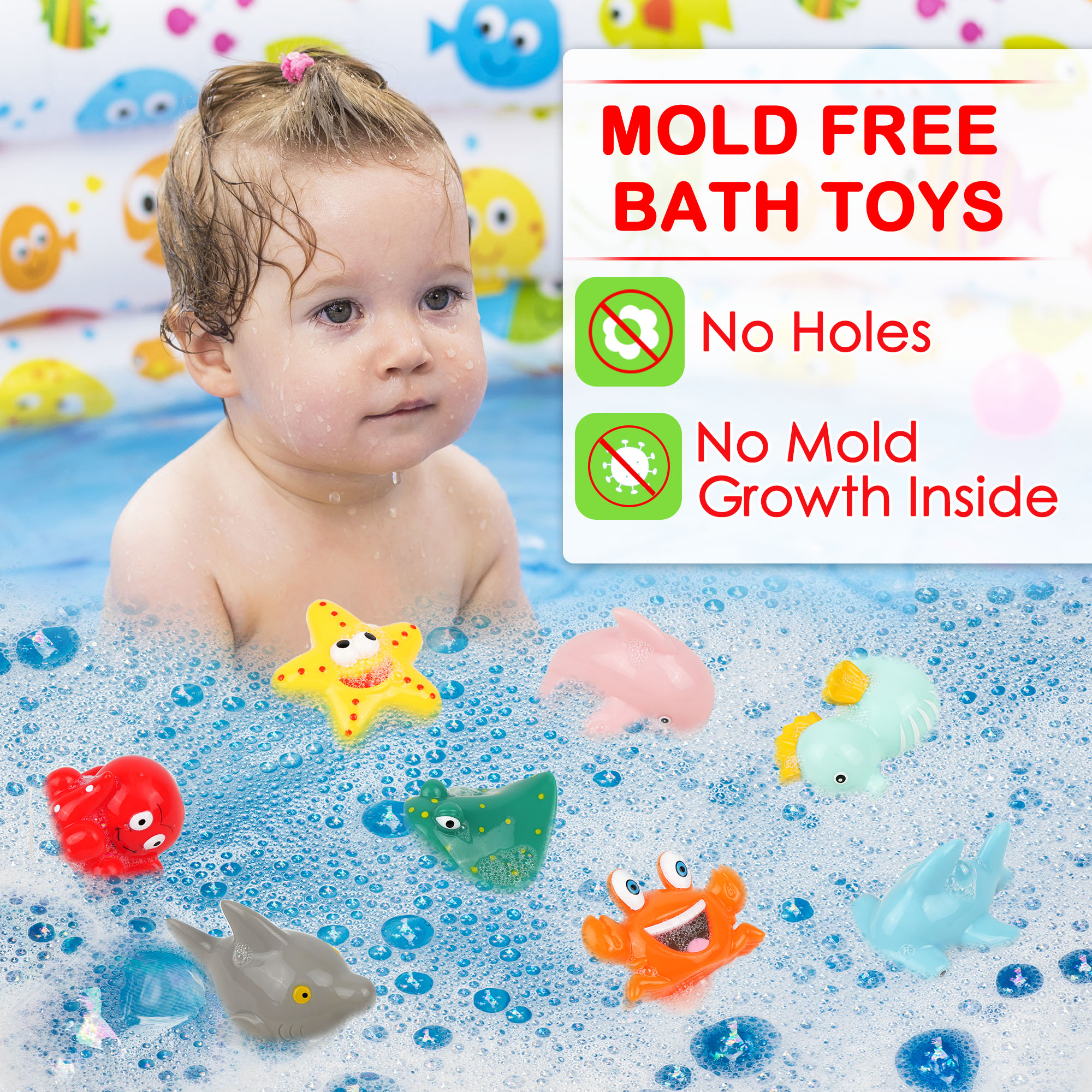 LotFancy 8Pcs Ocean Bath Toys for Toddler Infant, Mold Free, Bathtub ...