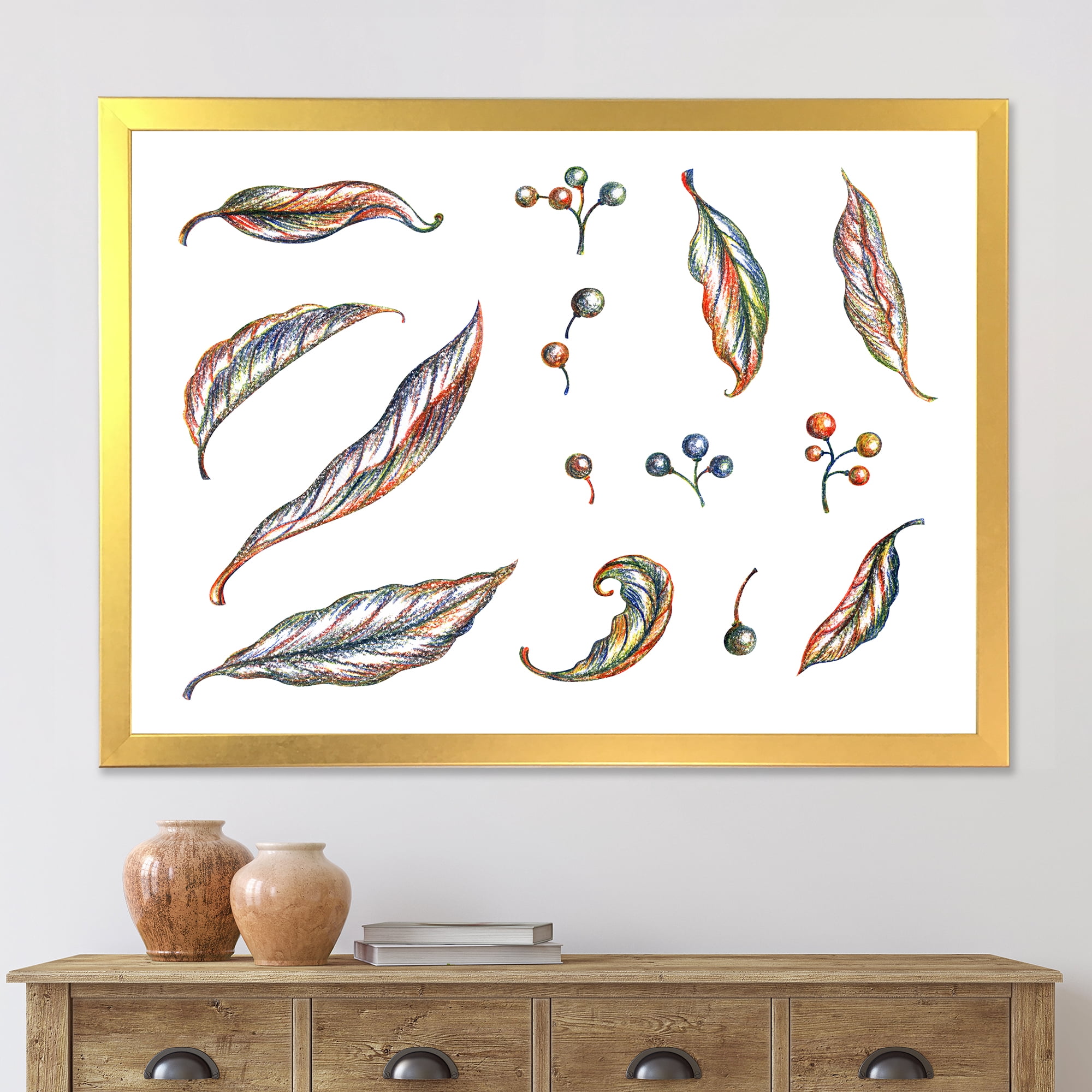 Designart 'Leaves and Berries Of Wild Grapes' Bohemian & Eclectic Framed Art Print