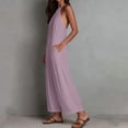 thumbnail image 4 of Women's Solid‑Color Spaghetti Strap Wide‑Leg Jumpsuit Front Tie V‑Neck Back Zipper Loose‑Fit One‑Piece Pants with Side Pockets Purple XXL(XXL), 4 of 9
