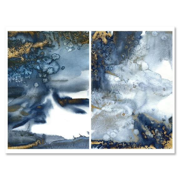 Designart ' Gold and Dark Blue Abstract Waves IV ' Modern Canvas Wall Art Print