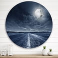 thumbnail image 2 of Designart 'Cloudy Full Moon Over Asphalt Road I' Nautical & Coastal Circle Metal Wall Art 36x36 - Disc of 36, 2 of 5
