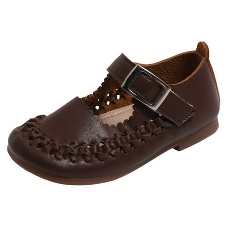 TJAZFJPA Toddler Shoes Children Shoes Hollow and Breathable Small Leather Shoes Fashionable Princess Small Single Shoes School Shoes for Boys White Boys Slip on Sneakers