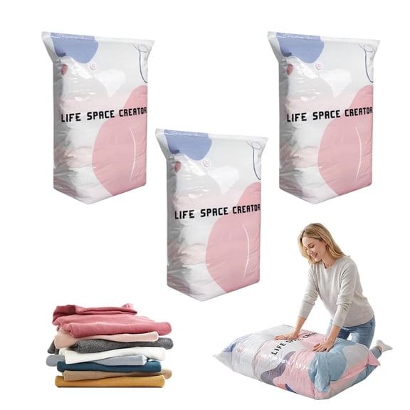 3 Pack No-Pump 3D Vacuum Storage Bags - Better Life Space Creator, Large Size Storage Solution, Protect Clothes from Moisture & Dust, Ideal for Bedding, Seasonal Gear & Travel