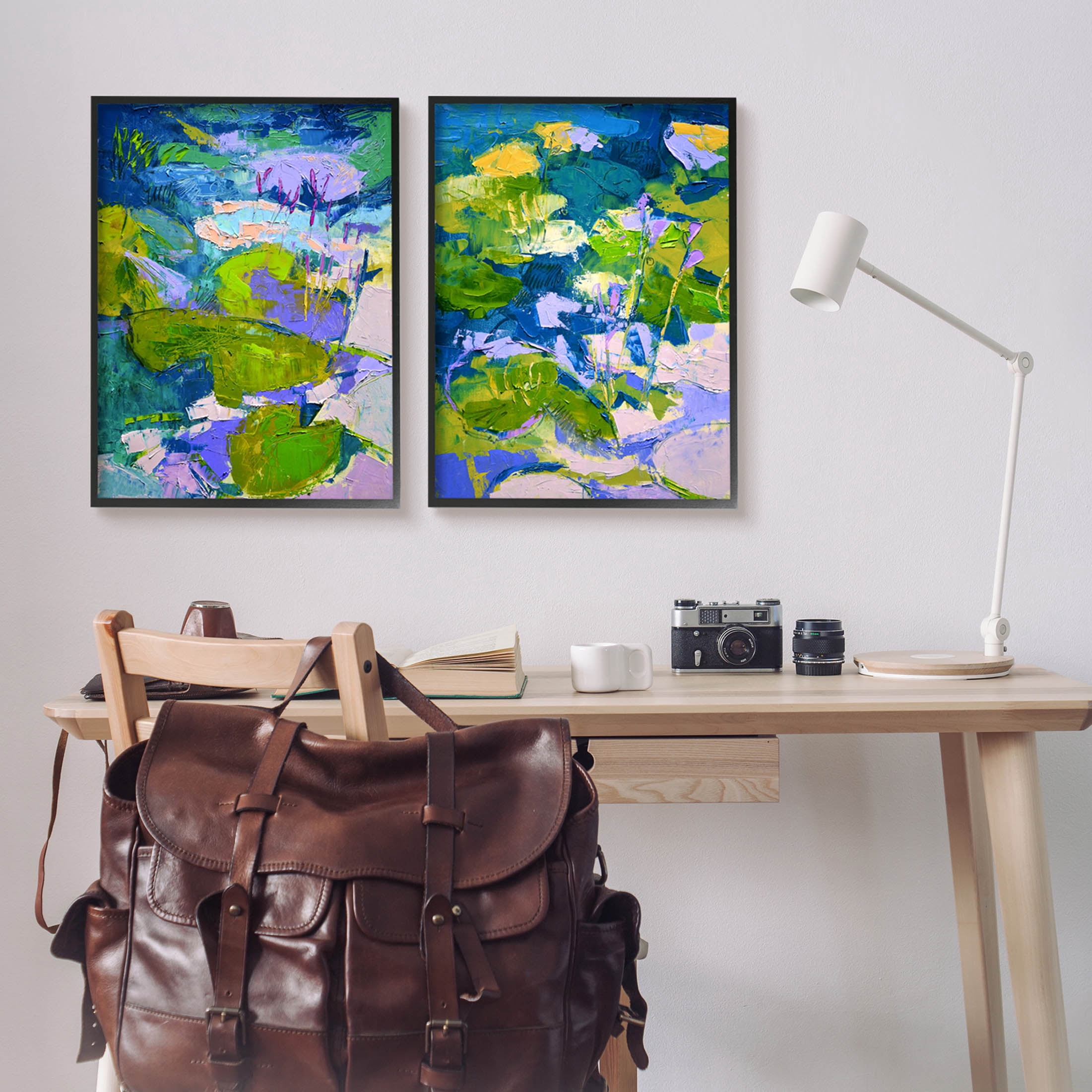 Stupell Industries Floating Lotus Blossom Pond Painting Black Framed Art Print Wall Art, Set of 2, Design by Dorothy Fagan