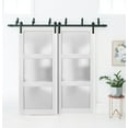 thumbnail image 3 of Barn Bypass Doors with 6.6ft Hardware | Lucia 2552 Matte White with Frosted Opaque Glass | Sturdy Heavy Duty Rails Kit Steel Set | Double Sliding Lite Panel Door, 3 of 6