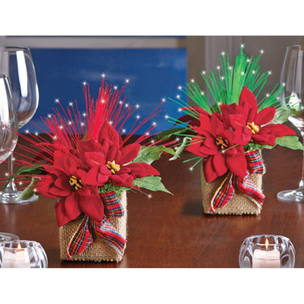 Fiber Optic Poinsettia Centerpieces Set Of 2, Red