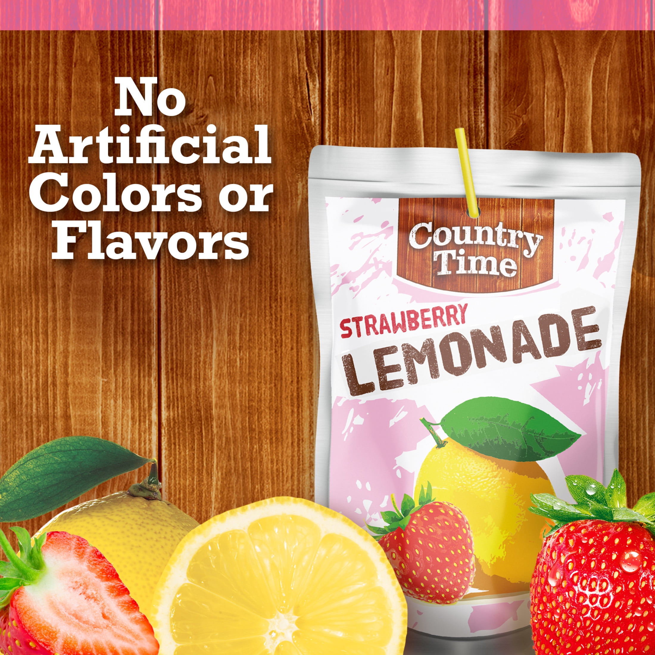 (4 pack) Country Time Ready to Drink Flavored with Other Natural Flavor Drink, 10 Pouches, for School Lunches and On-the-Go Hydration, Strawberry Lemonade, No Artificial Colors or Flavors, 6 fl oz