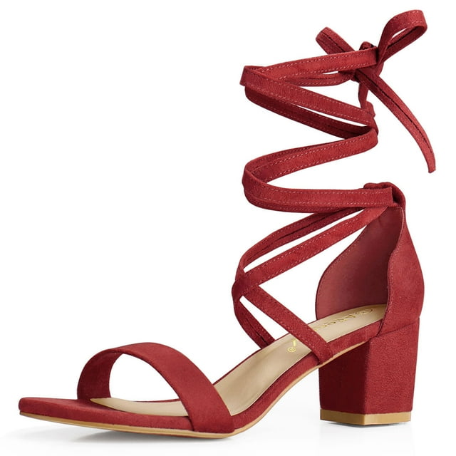 Unique Bargains Women's Open Toe Lace Up Mid Chunky Heeled Sandals