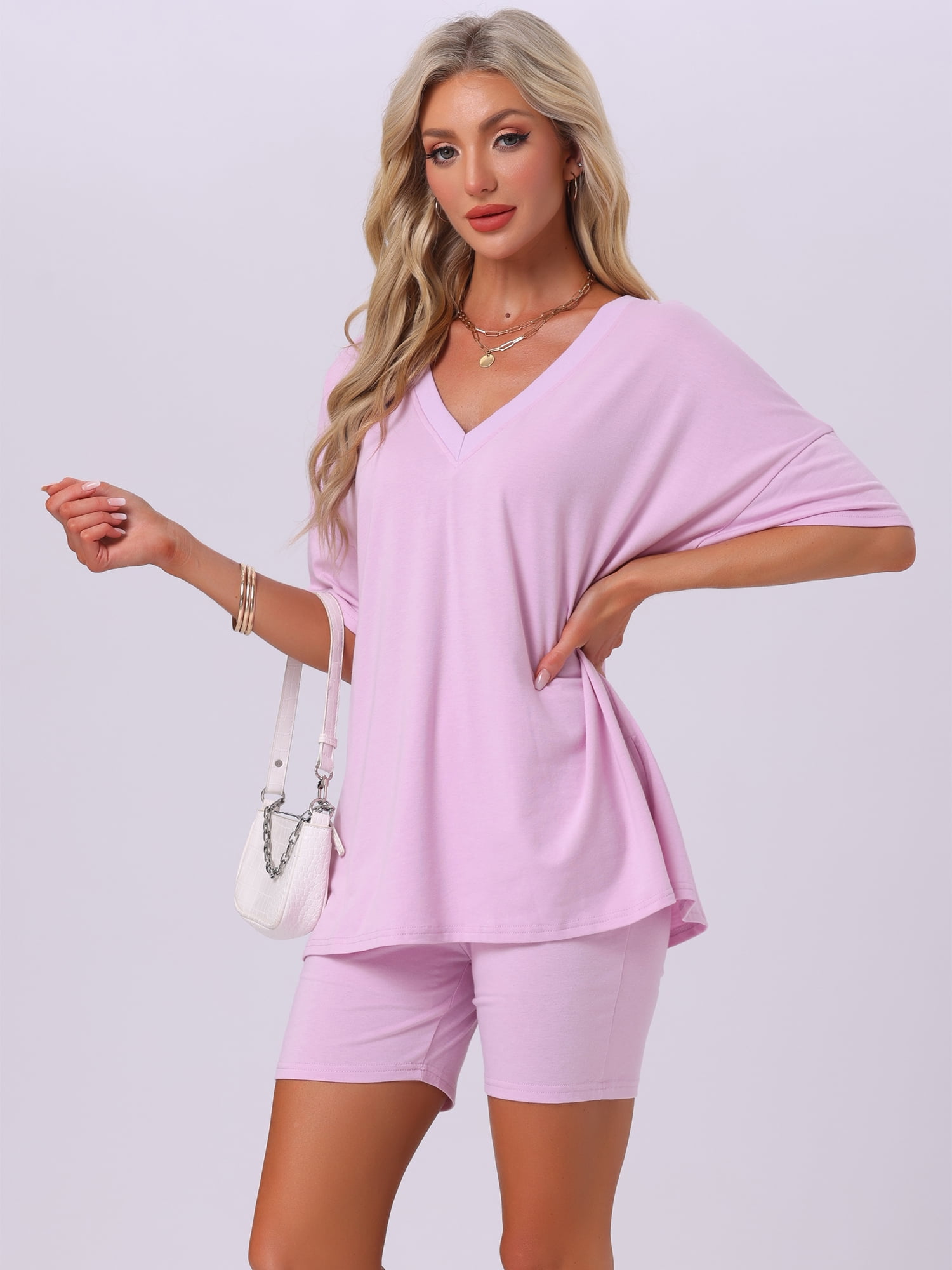 DARING DIVA Pajamas V Neck Workout Reversible Tracksuit Shorts Set XS Bright Pink
