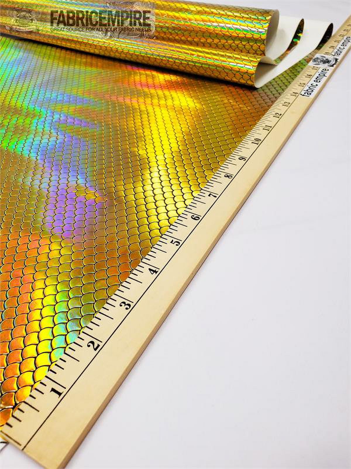 Holographic Mermaid Fish Scale Glossy Embossed Vinyl Fabric Gold / 54" Wide / Sold By The Yard