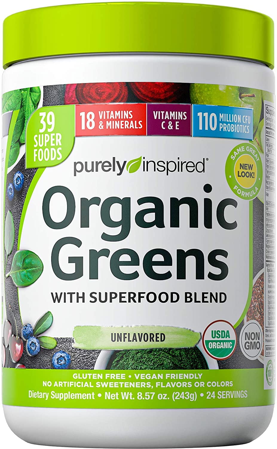 Greens Powder Smoothie Mix  Purely Inspired Organic Greens Powder  Superfood, Unflavored, 24 Servings (Package May Vary), 8.57 Ounce (Pack of  1) 