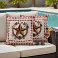 thumbnail image 4 of Country Star Plaid Outdoor Waterproof Pillow Covers, Retro Western Farmhouse Barn Berry Decorative Square Throw Pillowcase Sofa Cushion Sham for Patio/Couch/Chair, 20"x20" 2 Pack, 4 of 8