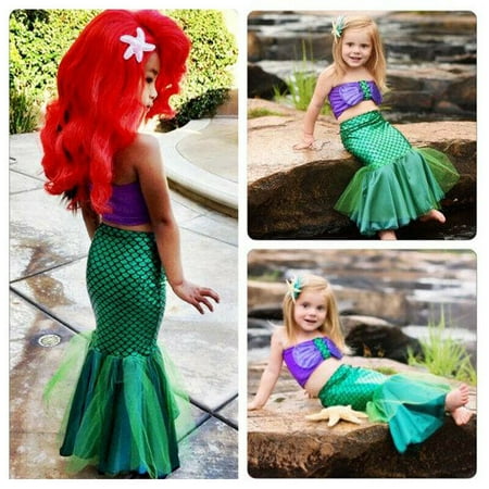 Baby Girl Ariel Little Mermaid Tail Bikinis Costume Swimwear Outfits Dress Set Size