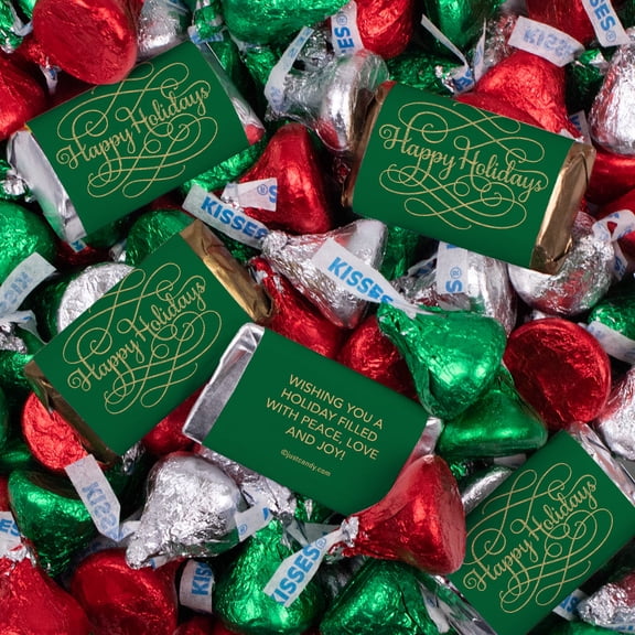 3lb Happy Holidays Christmas Candy Mix - Green Wrapped Miniatures & Holiday Foiled Kisses (248ct)