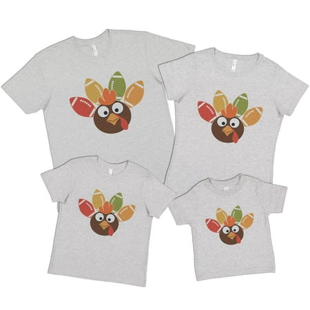 

7 ate 9 Apparel Matching Family Happy Thanksgiving Shirts - Funny Football Turkey Face - Grey T-Shirt 18 Months