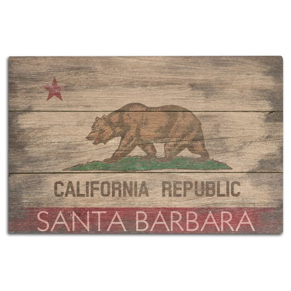 Santa Barbara, California, Rustic California State Flag Birch Wood Wall Sign (12x18 Rustic Home Decor, Ready to Hang Art)