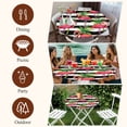 thumbnail image 7 of Striped Flamingo Round Tablecloth, Fitted Table Cover with Elastic for 36"-44" Round Tables, Pink Birds Green Palm Leaf Black White Table Cloth Outdoor Indoor Dinning Party Waterproof Tablecloths, 7 of 7
