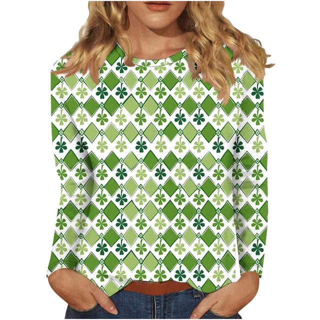 Staron Soldes de Liquidation T-Shirts de la Saint-Patrick pour Femmes Col Rond T-Shirts Graphiques Trèfle Irlandais Blouses Tops Tunique Bohème Décontractée Été Chemises Amples Décontractées