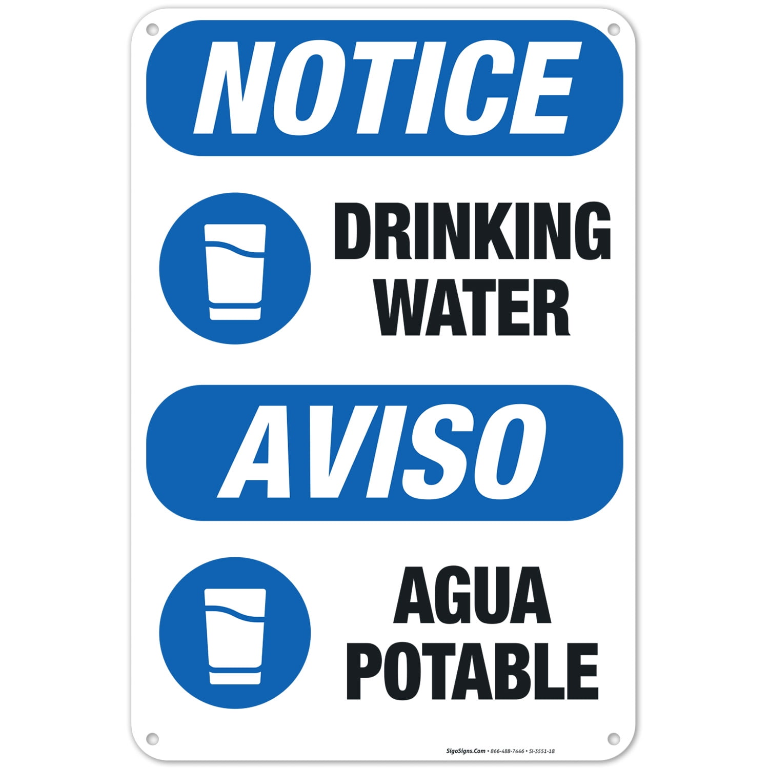 Drinking Water Bilingual Sign, OSHA Notice Sign,