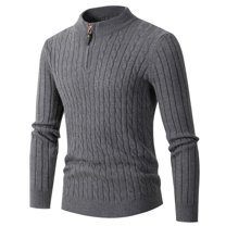 SWSMCLT Men's Quarter Zip Thermal Fitted Long Sleeve Sweater Cable Knit Mock Neck Fall Top Soft Fashion Slim Fit Pullover Sweaters Grey 40