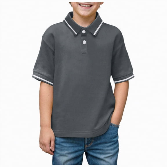 Ymyiu Uniform Shirts for Boys Boys Short Sleeve Polo Shirts Kids Casual Neck Uniform Golf Shirt 5T 6T(Dark Gray, 5-6 Years)