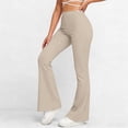 thumbnail image 2 of Women's Flare Leggings Athletic Fitness Stretchy Slimming Trousers Elastic High Waist Solid Color Yoga Pants (M, Khaki), 2 of 9