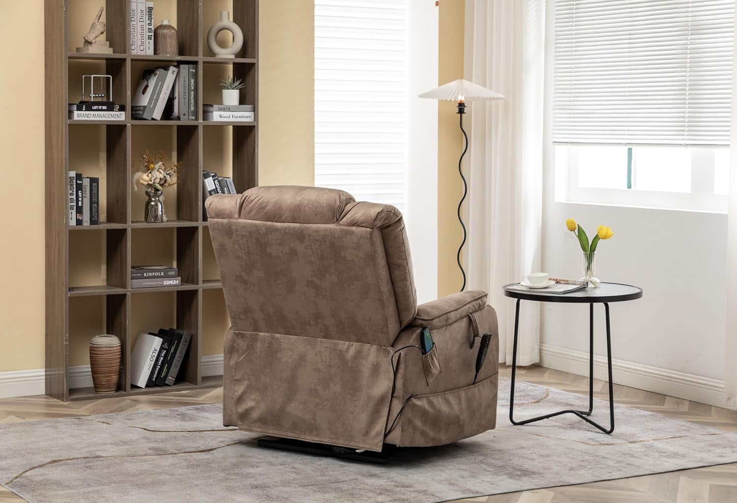 Dual Motor Power Recliner Chair Sofa, Lift Chair Lay Flat Recliners Chairs for Elderly Adults, Brown Velvet Recliners with Massage and Heat, Living Room Chair